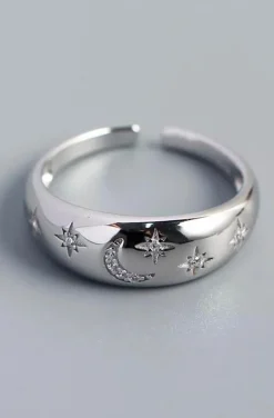 ANILLO DE PLATA LUNA Y ESTRELLAS