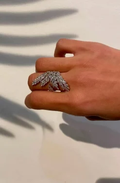 ANILLO HOJAS PALMERA PLATA