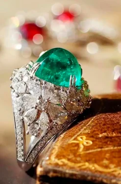 ANILLO JOYA CIRCONITAS Y CRISTAL ESMERALDA