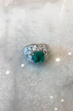 ANILLO JOYA CIRCONITAS Y CRISTAL ESMERALDA