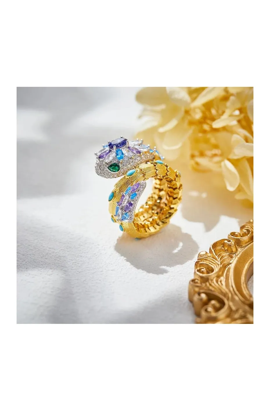 ANILLO SERPIENTE CIRCONITAS Y TURQUESAS