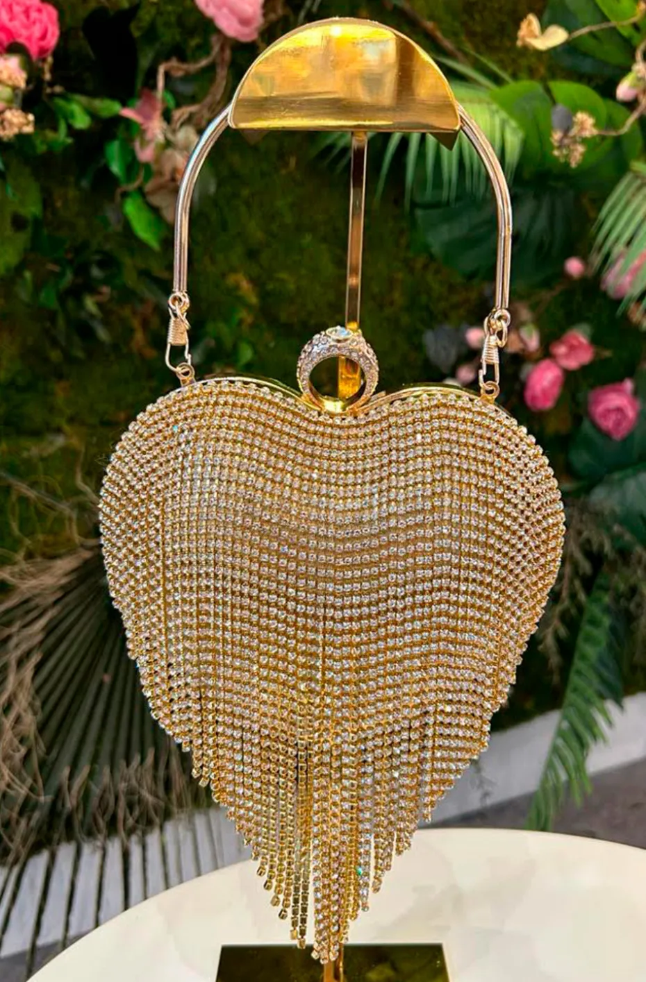 BOLSO CORAZÓN CRISTALES DORADO