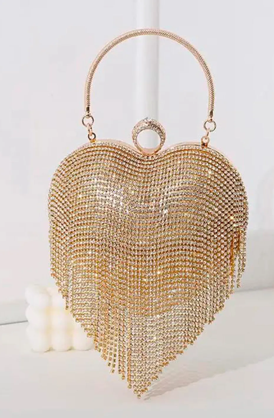BOLSO CORAZÓN CRISTALES DORADO