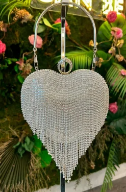BOLSO CORAZÓN DE CRISTALES PLATA