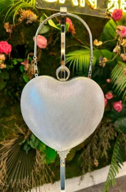 BOLSO CORAZÓN DE CRISTALES PLATA