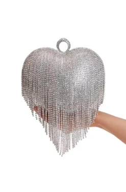 BOLSO CORAZÓN DE CRISTALES PLATA