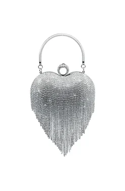 BOLSO CORAZÓN DE CRISTALES PLATA