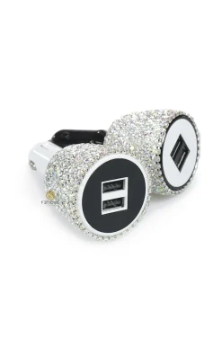 CARGADOR COCHE BLANCO CON STRASS