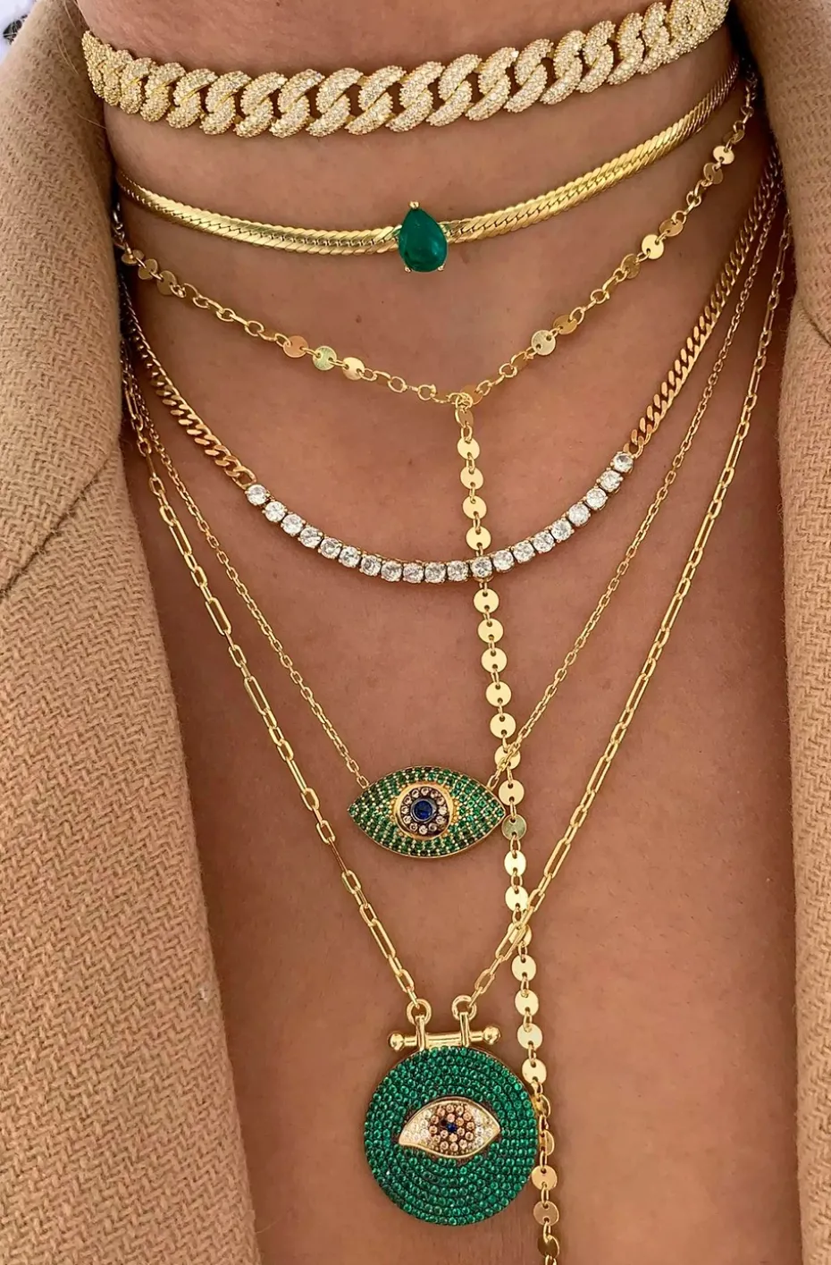 COLLAR CADENA LAGRIMA ESMERALDA