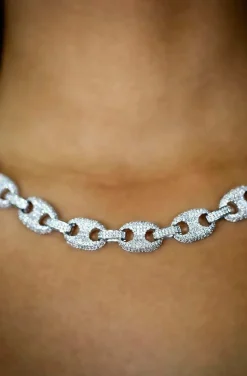 COLLAR CADENA PLATA ESLABONES café