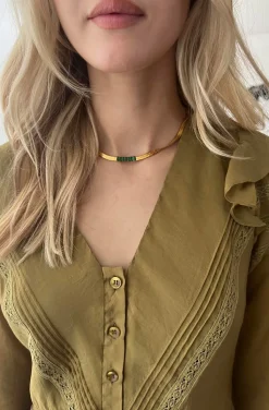 COLLAR CADENA SERPIENTE CRISTALES VERDES
