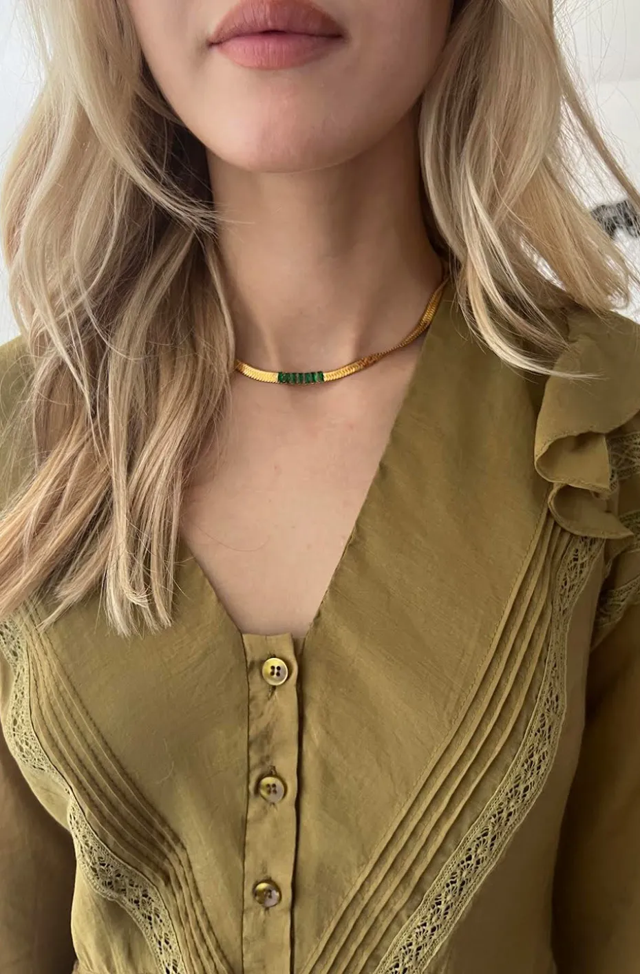 COLLAR CADENA SERPIENTE CRISTALES VERDES