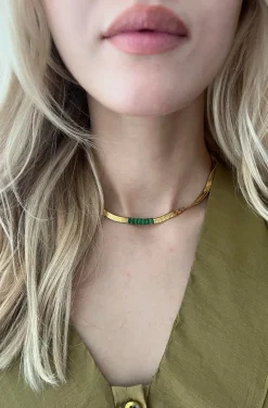 COLLAR CADENA SERPIENTE CRISTALES VERDES