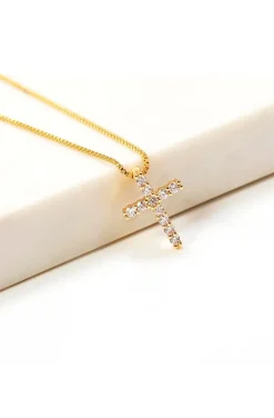COLLAR CRUZ DORADA CON CIRCONITAS