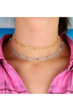 COLLAR ESLABONES CIRCONITAS COLOR PLATA