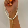 COLLAR PERLAS DE AGUA DULCE Y CRUZ CIRCONITAS