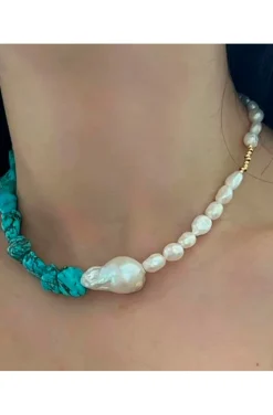 COLLAR PERLAS DE AGUA Y TURQUESAS