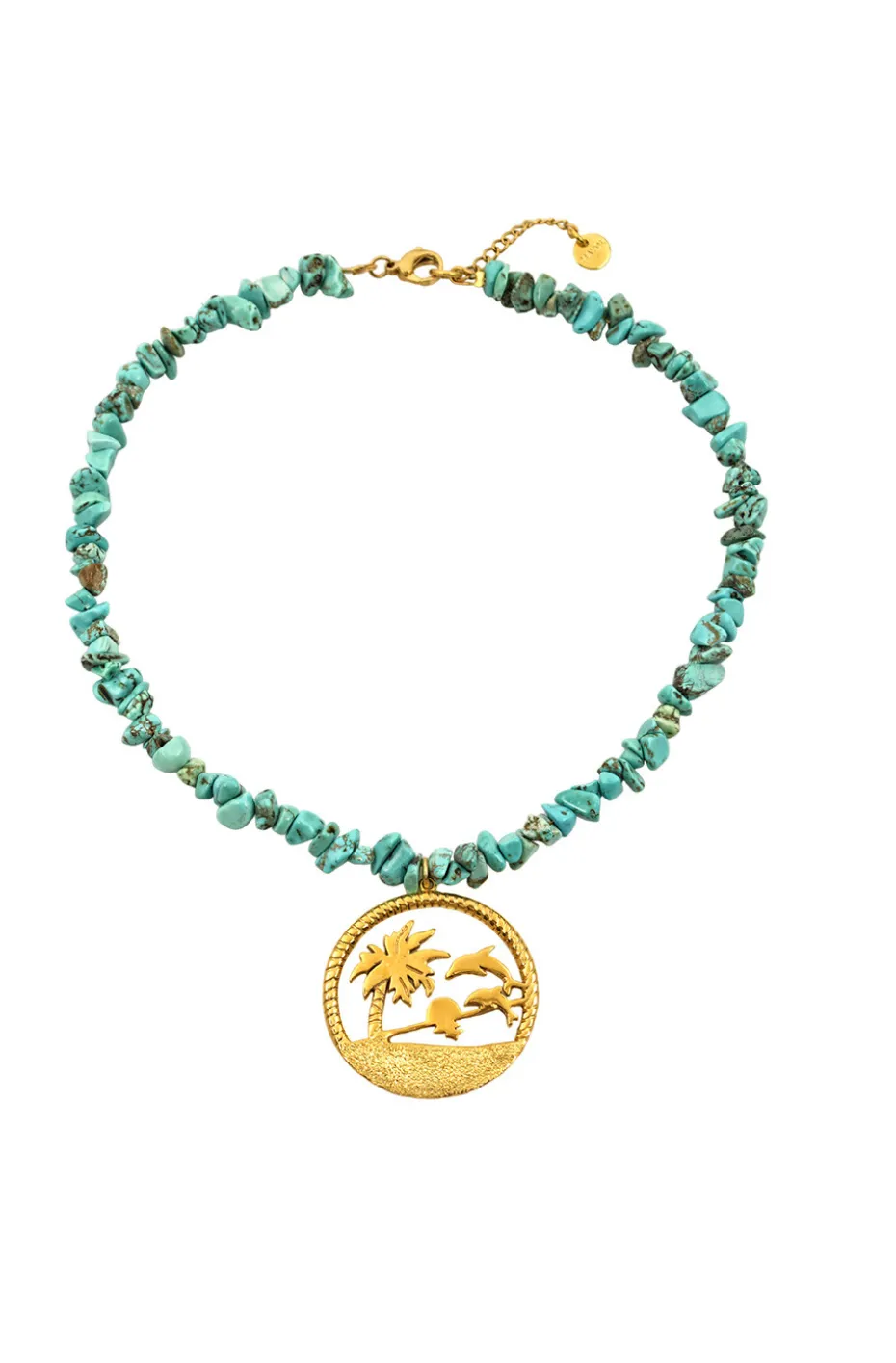 COLLAR TURQUESAS PALMERAS Y DELFINES