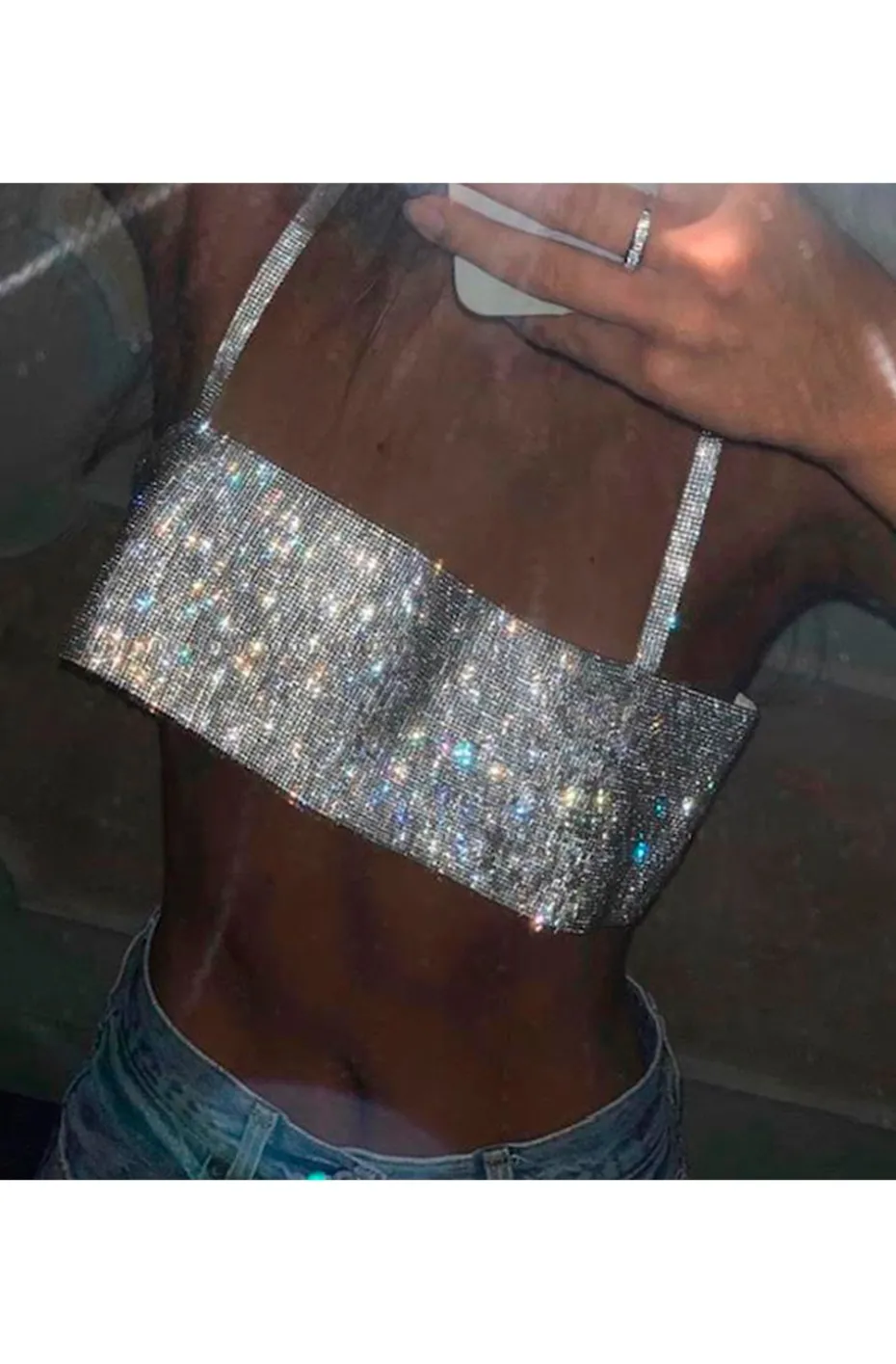 CROP TOP DE CRISTALES EN COLOR PLATA