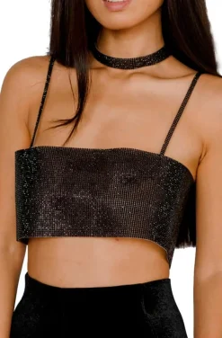 CROP TOP DE CRISTALES NEGRO