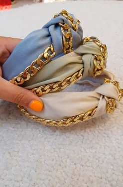 DIADEMA AZUL CON CADENA DORADA