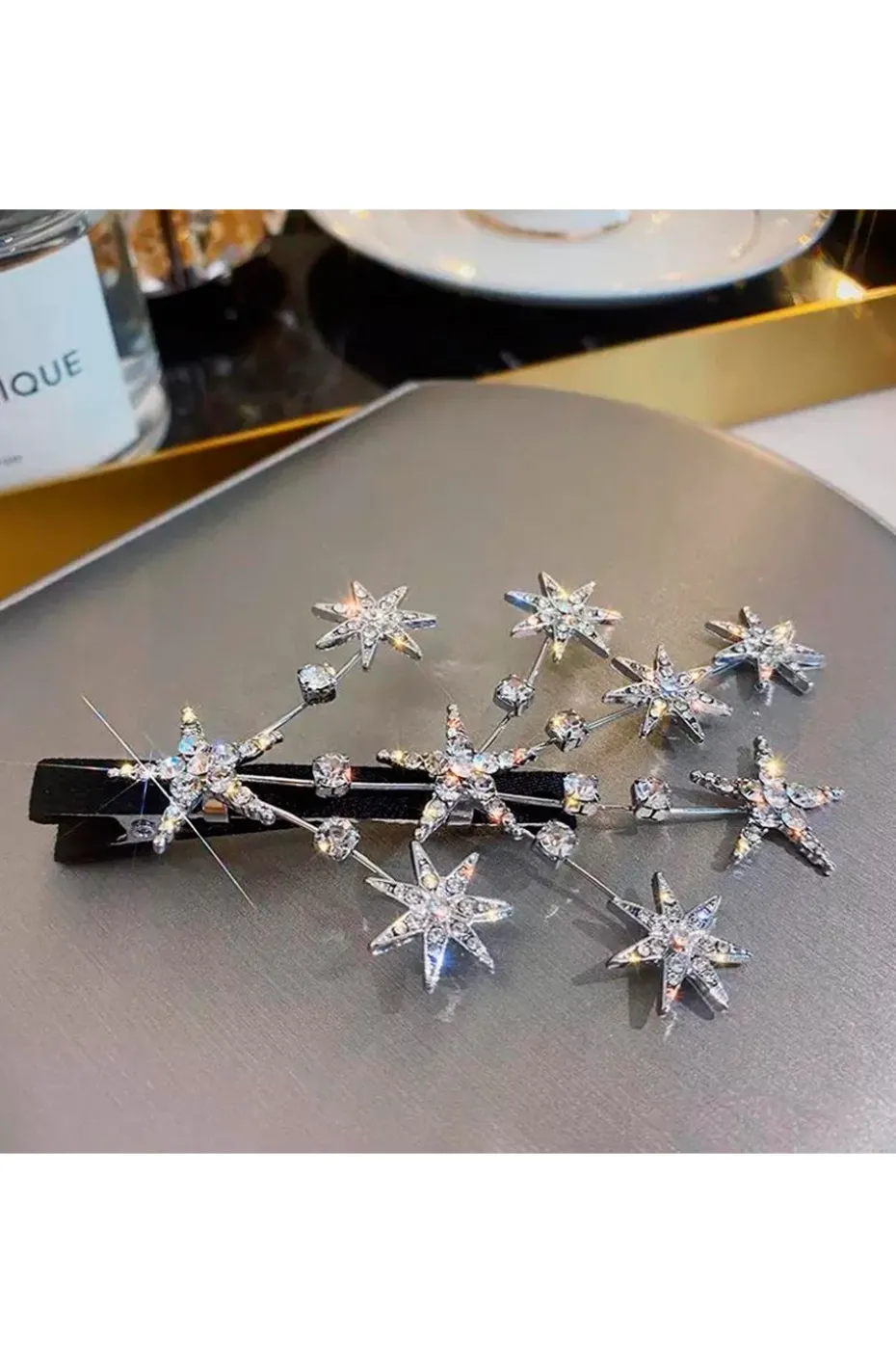 HORQUILLA ESTRELLAS CRISTALES SILVER