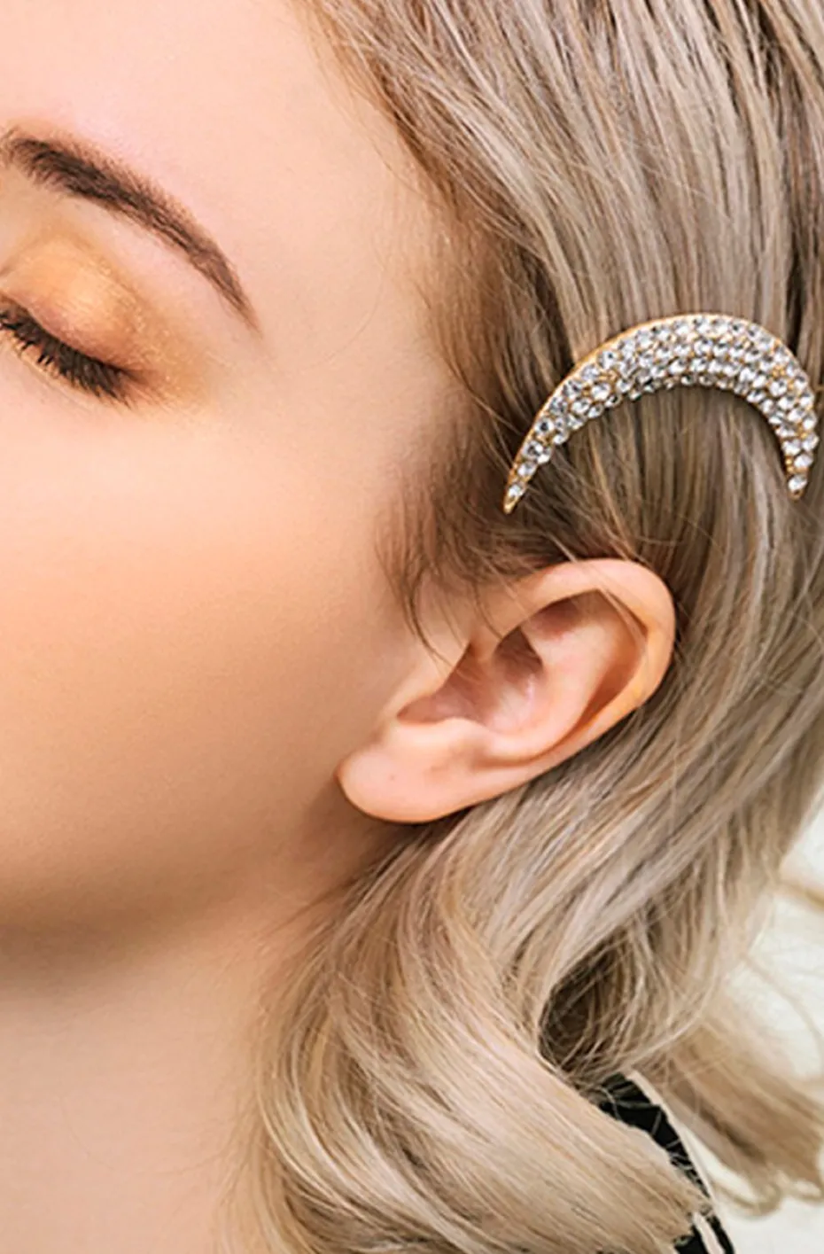 HORQUILLA LUNA DE STRASS PLATA