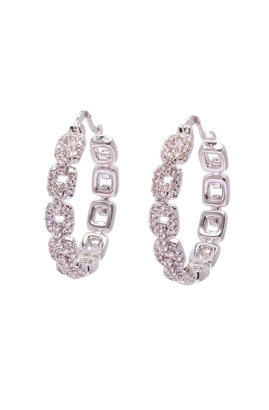 PENDIENTES ARO ESLABONES CIRCONITAS PLATA