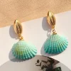 PENDIENTES CONCHA AGUA MARINA