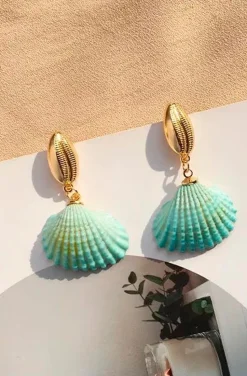 PENDIENTES CONCHA AGUA MARINA