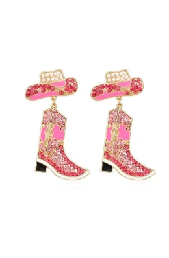 PENDIENTES COW BOY BOOTS PINK