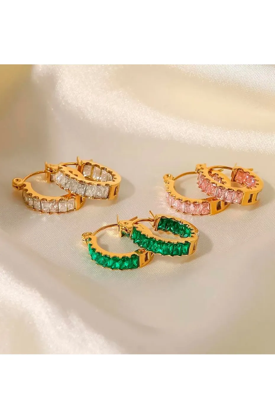PENDIENTES DE ARO BAGUETTE VERDE ESMERALDA