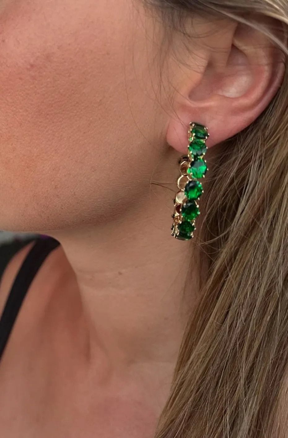 PENDIENTES DE ARO CISTALES ROUNDED VERDE ESMERALDA