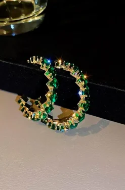PENDIENTES DE ARO CON CRISTALES VERDE ESMERALDA SQUARE