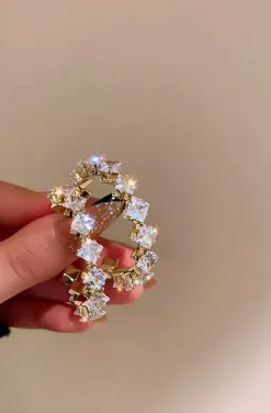 PENDIENTES DE ARO ROMBOS CRISTALES