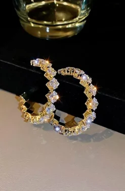 PENDIENTES DE ARO ROMBOS CRISTALES