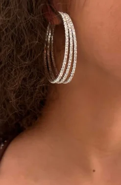 PENDIENTES DE ARO TRIPLES CON CRISTALES PLATA