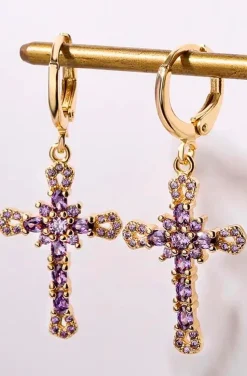 PENDIENTES DE CRUZ AMATISTA