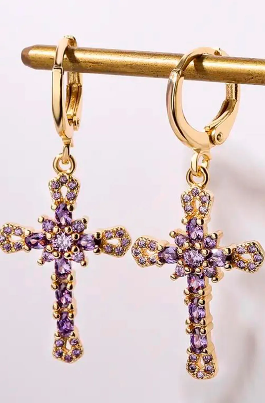 PENDIENTES DE CRUZ AMATISTA