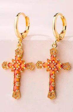 PENDIENTES DE CRUZ CARAMEL