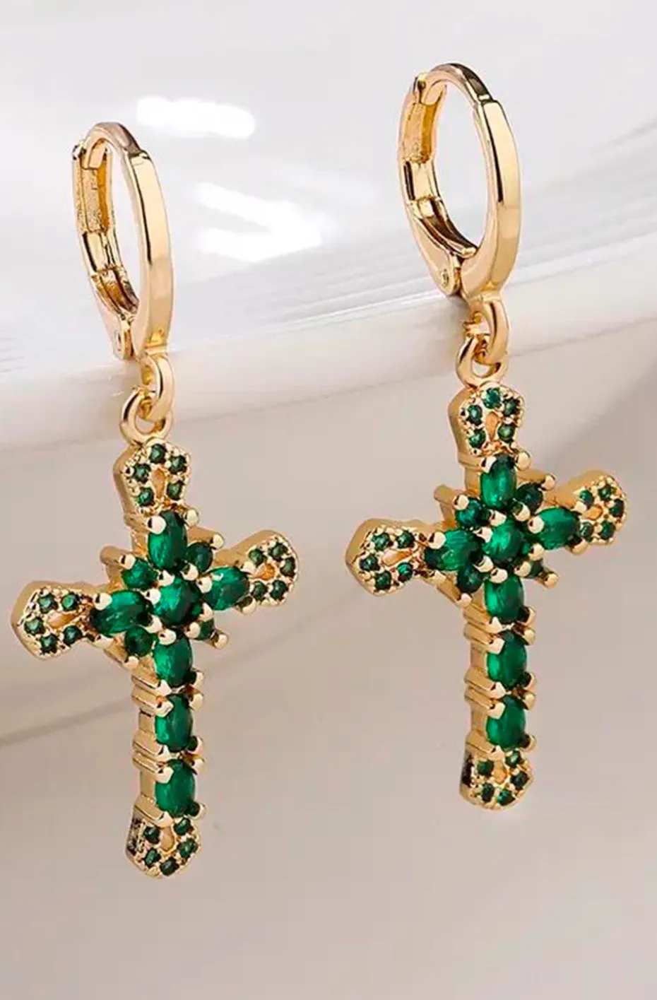 PENDIENTES DE CRUZ EMERALD