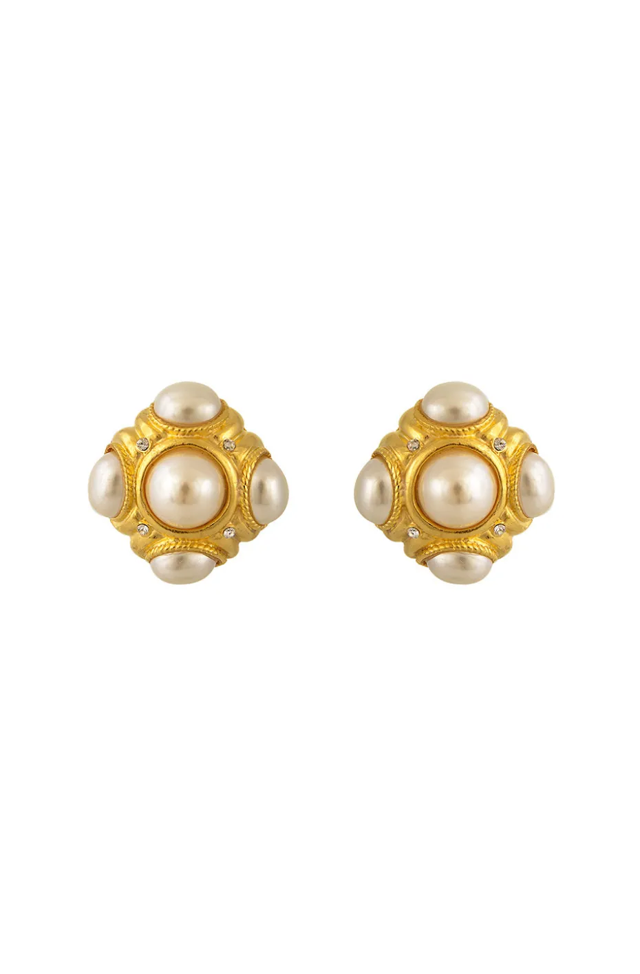 PENDIENTES DE PINZA VINTAGE PERLAS Y CIRCONITAS