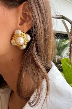 PENDIENTES DE PINZA VINTAGE PERLAS Y CIRCONITAS