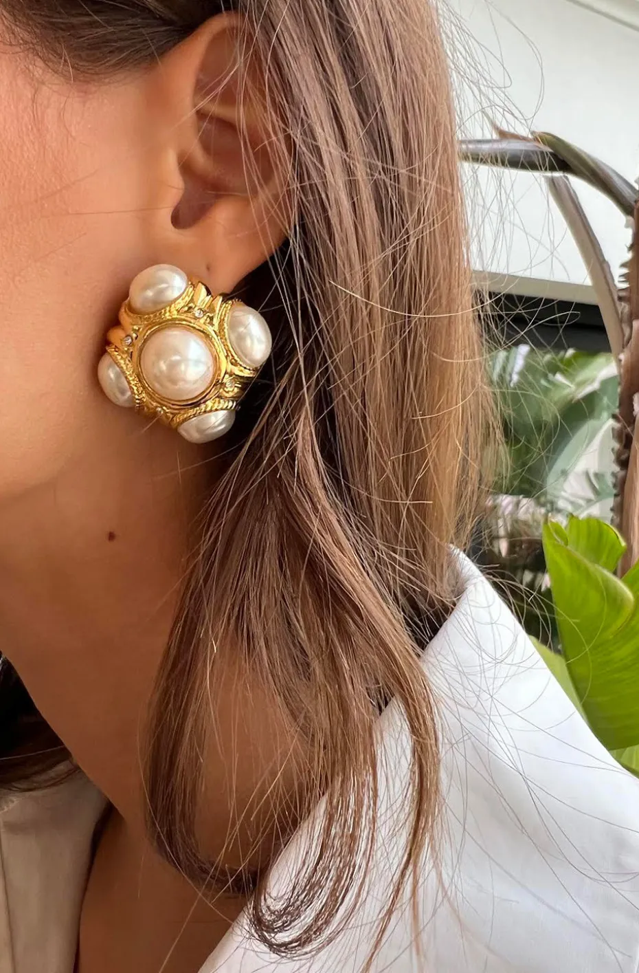 PENDIENTES DE PINZA VINTAGE PERLAS Y CIRCONITAS