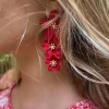 PENDIENTES DE TRES FLORES ROJO