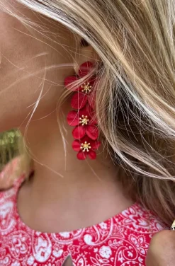 PENDIENTES DE TRES FLORES ROJO