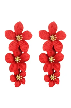 PENDIENTES DE TRES FLORES ROJO