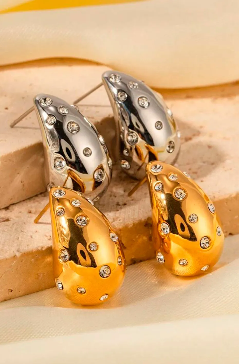 PENDIENTES DROP PLATA CON STRASS