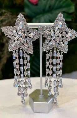 PENDIENTES ESTRELLA CRISTALES PLATA