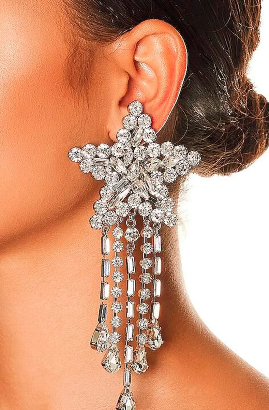 PENDIENTES ESTRELLA CRISTALES PLATA